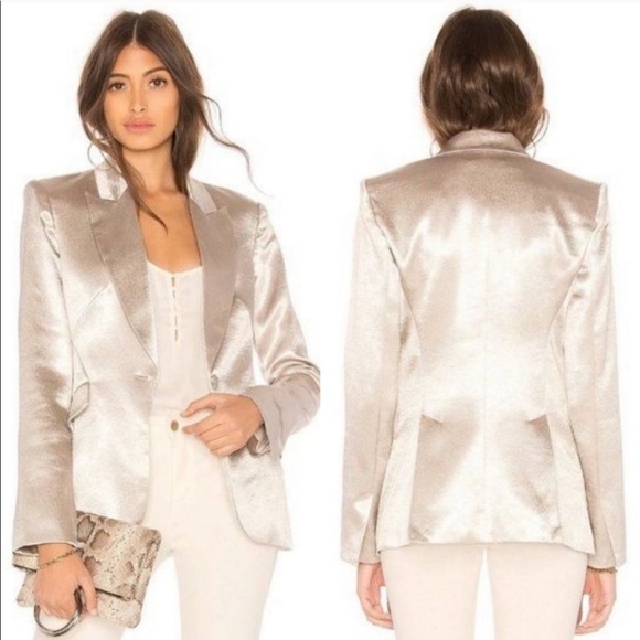 L'AGENCE Chamberlain Blazer in Platinum Silver Satin Size 8 - Picture 3 of 17